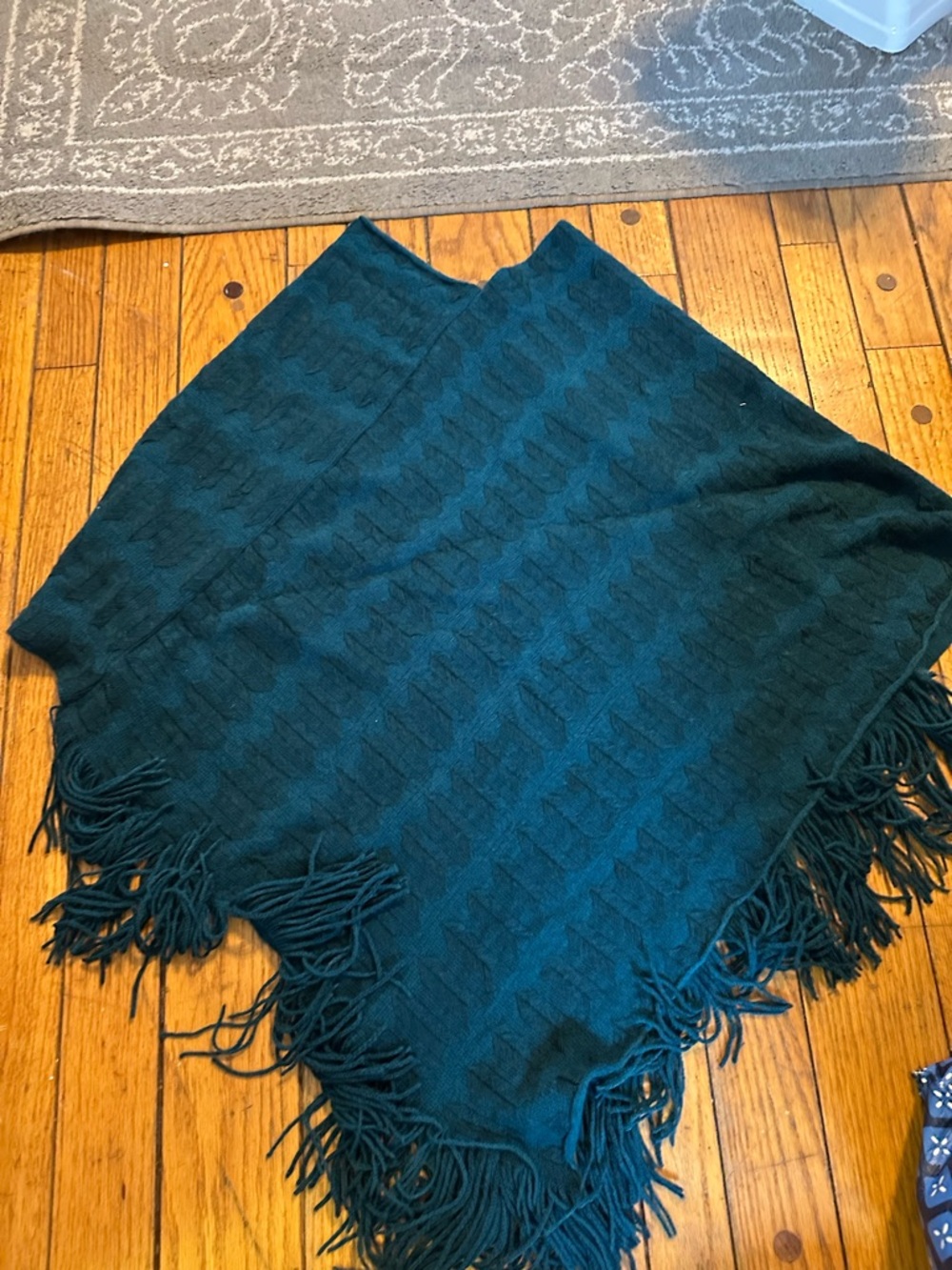 Fringed Teal Knit Poncho